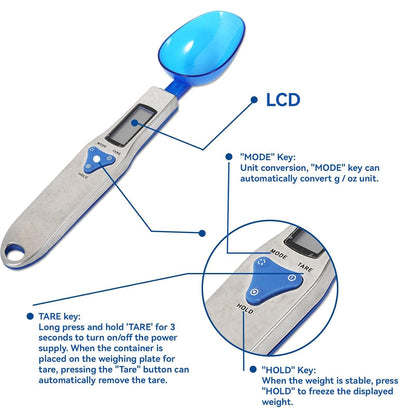 Digital Spoon Scale 500g 0.1g Electronic Measuring Kitchen Spoon With 3 Detachable Weighing Spoons