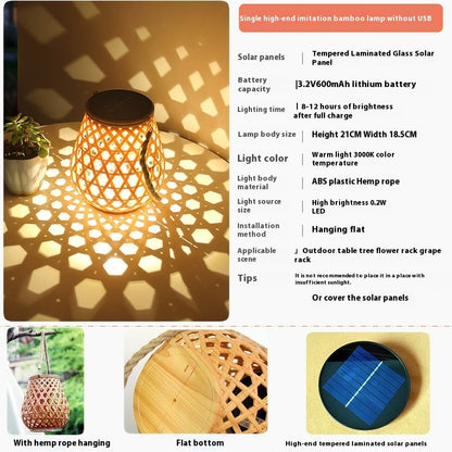 Waterproof High Brightness Hanging Imitation Bamboo Weaving Hollowed Lantern